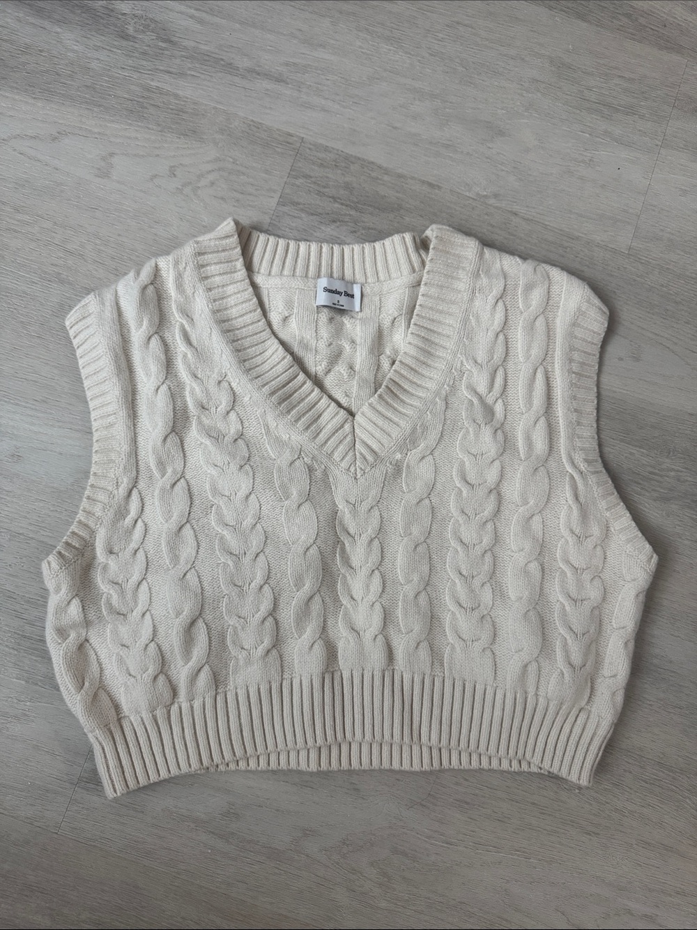 Sunday Best Cream Cable Knit V-Neck Cropped Sweater Vest